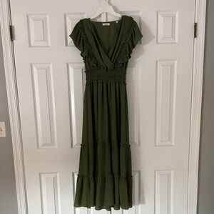 Olive Green Ruffle Maxi Dress